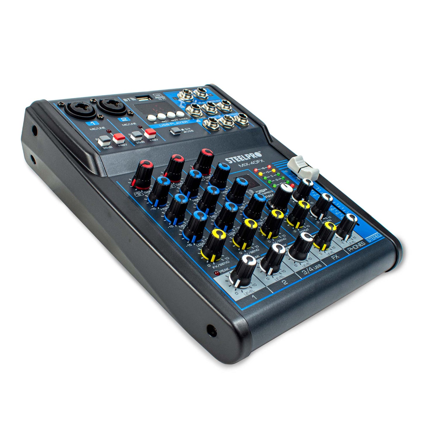 Mezcladora De Audio USB Y Bluetooth de 4 canales con 16 Efectos