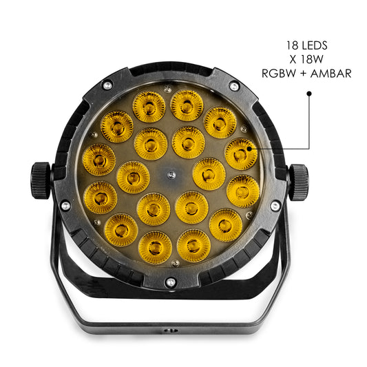 Cañón Par LED Exterior 18 Watts RGBW+Ambar Protección Contra Agua IP65