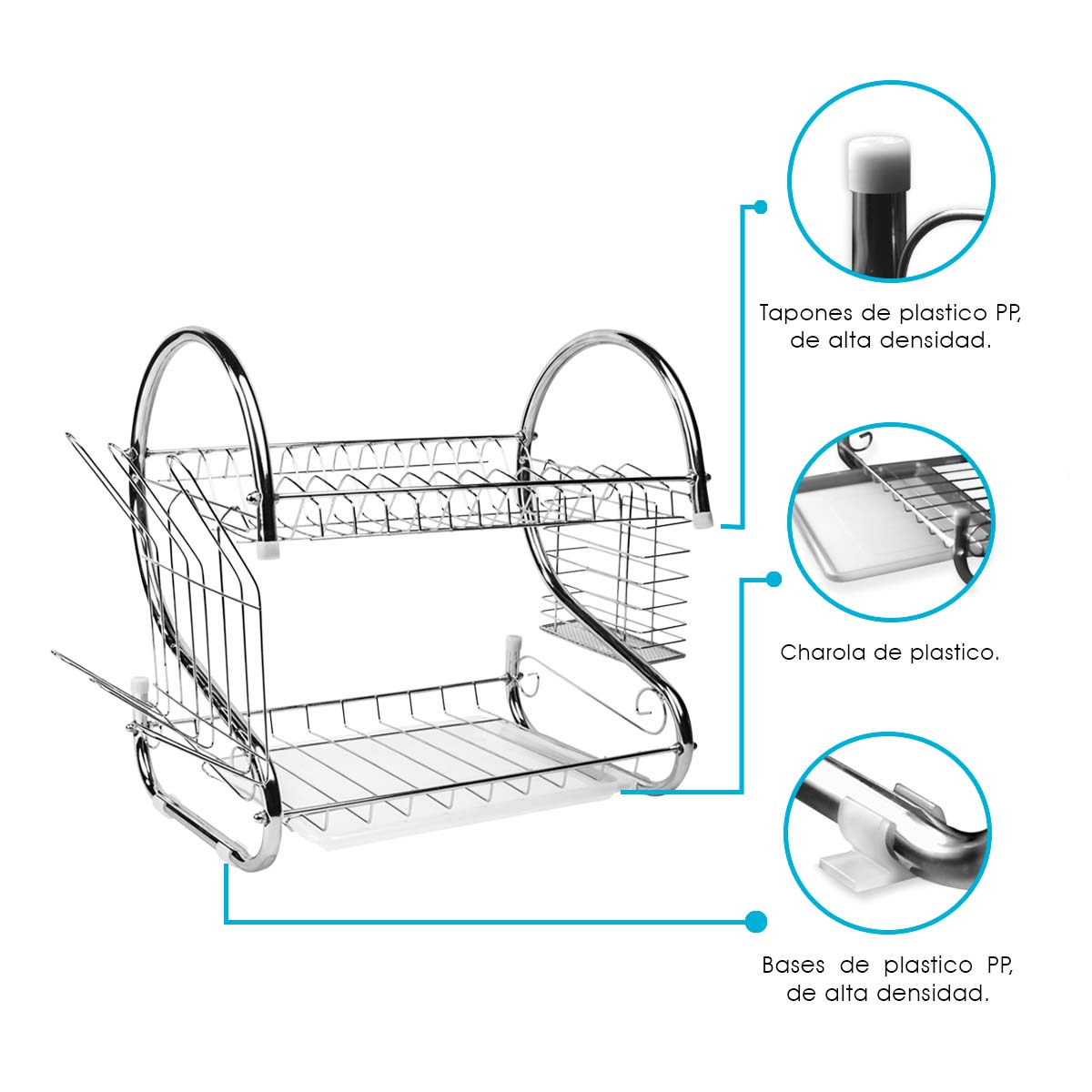 Escurridor de Trastes Moderno de Acero Inoxidable de Larga Duración De 38cm
