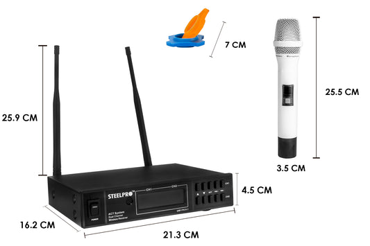 Micrófono Profesional, Frecuencia UHF, Multicanal, Blanco