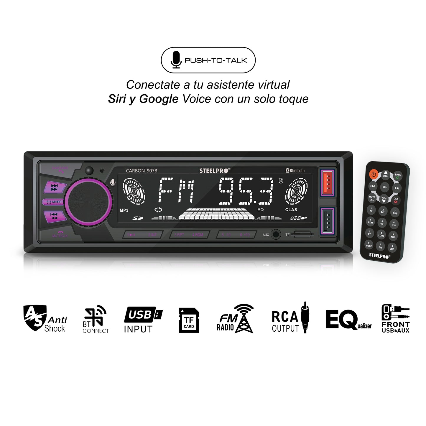 Autoestéreo Con Bluetooth, USB/SD De 1 DIN, CARBON-907B