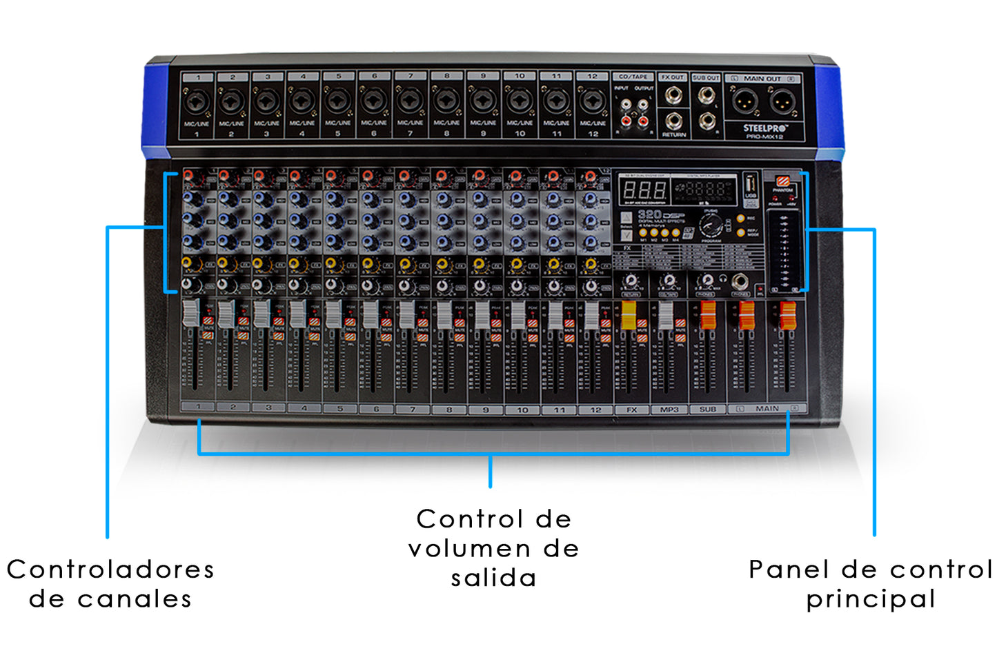 Mezcladora de 12 Canales con Tarjeta De Sonido Y Bluetooth
