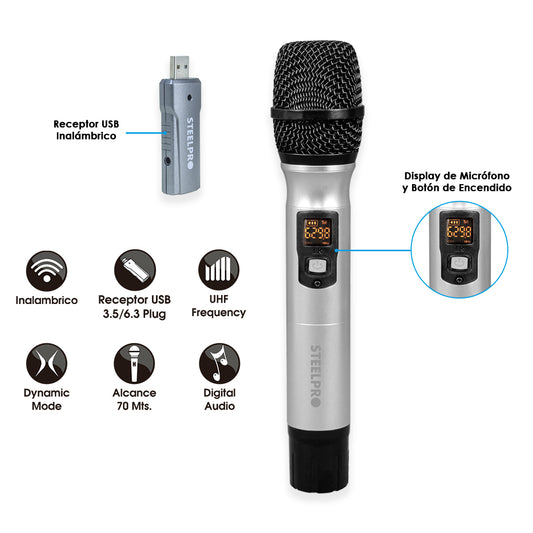 Micrófono Inalámbrico De 70m Alcance UHF Con Maleta