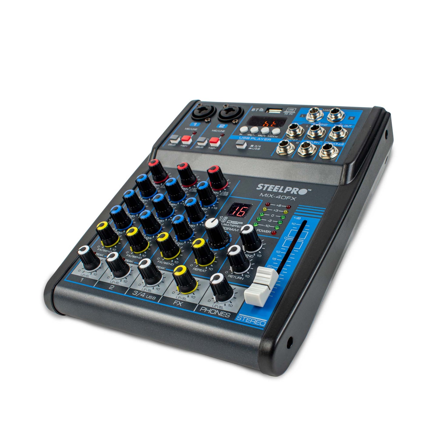 Mezcladora De Audio USB Y Bluetooth de 4 canales con 16 Efectos