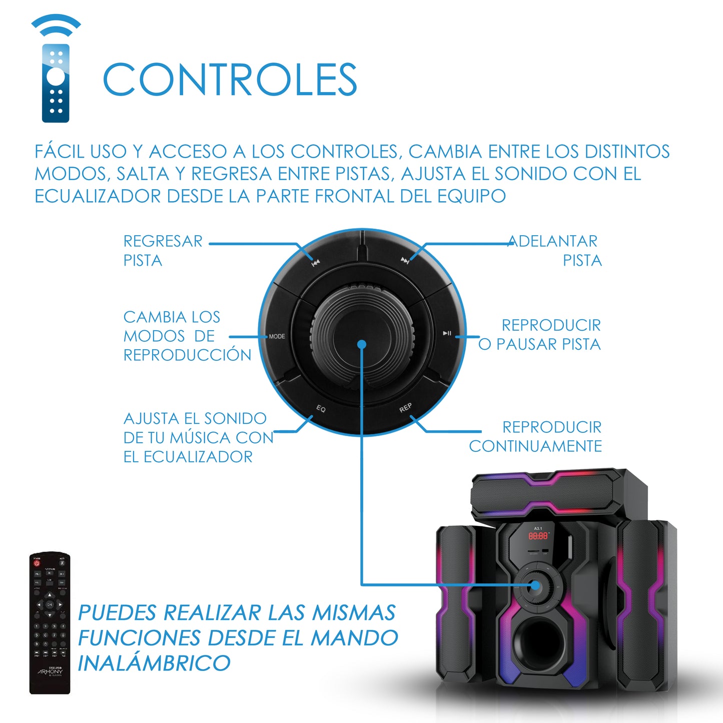 Minicomponente Hometeather de 10,000 W - Armony A3.1