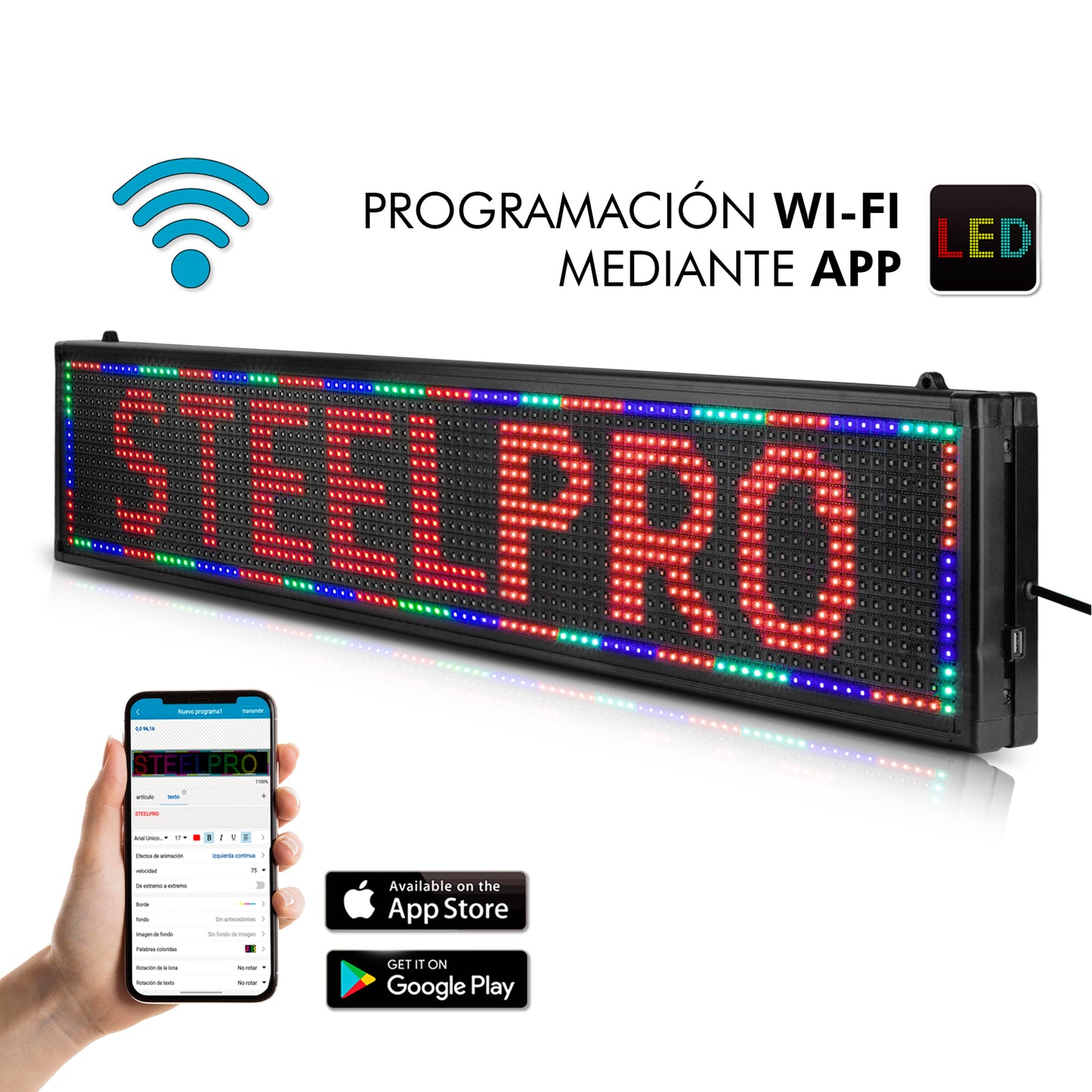 Letrero Led Programable con Wifi para Publicidad de 100cmx20cm Steelpro