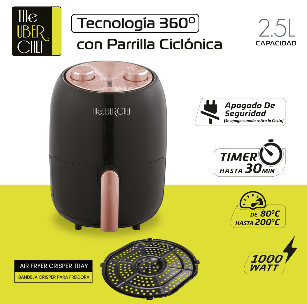 Freidora De Aire con Capacidad de2.5 Litros TheUberChef