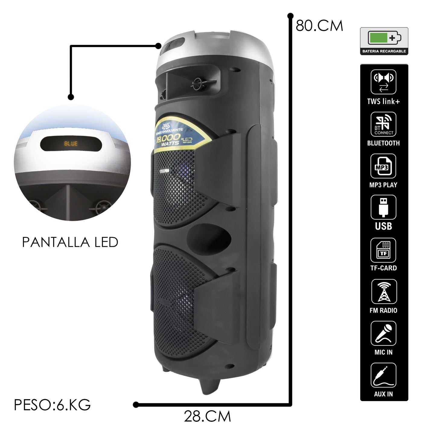Bocina Portable De Sonido 360° Con 4 Woofers De 8"