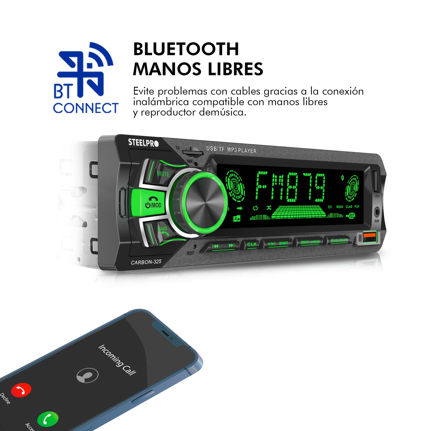 Autoestereo Bluetooth de 1 Din Usb, Sd Aux Estereo - Steelpro