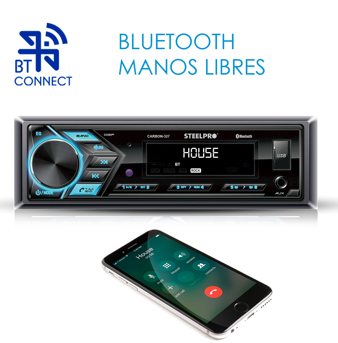 Autoestéreo Con Bluetooth De 1 Din Con Caratula Desmontable, CARBON-327