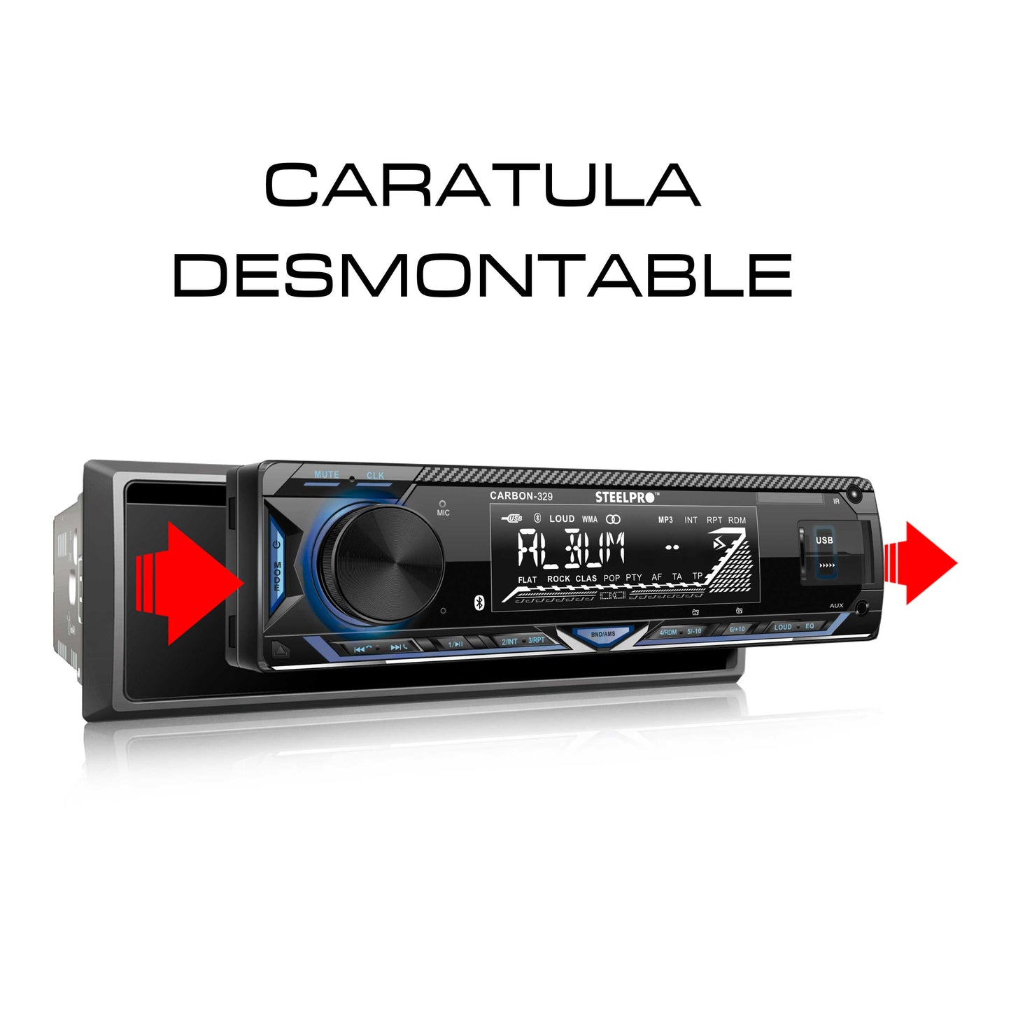 Autoestéreo Amplificado Con Bluetooth De 1 Din, CARBON-329