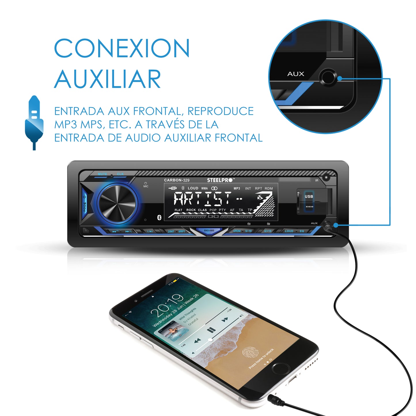 Autoestéreo Amplificado Con Bluetooth De 1 Din, CARBON-329
