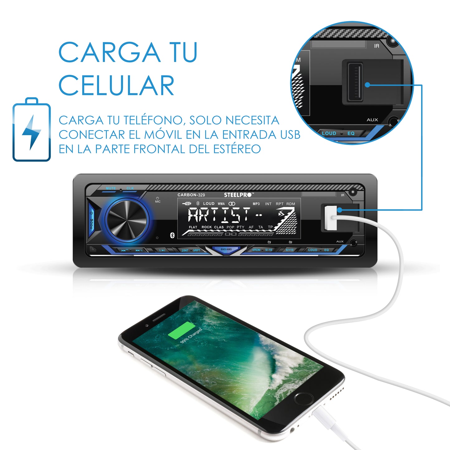 Autoestéreo Amplificado Con Bluetooth De 1 Din, CARBON-329