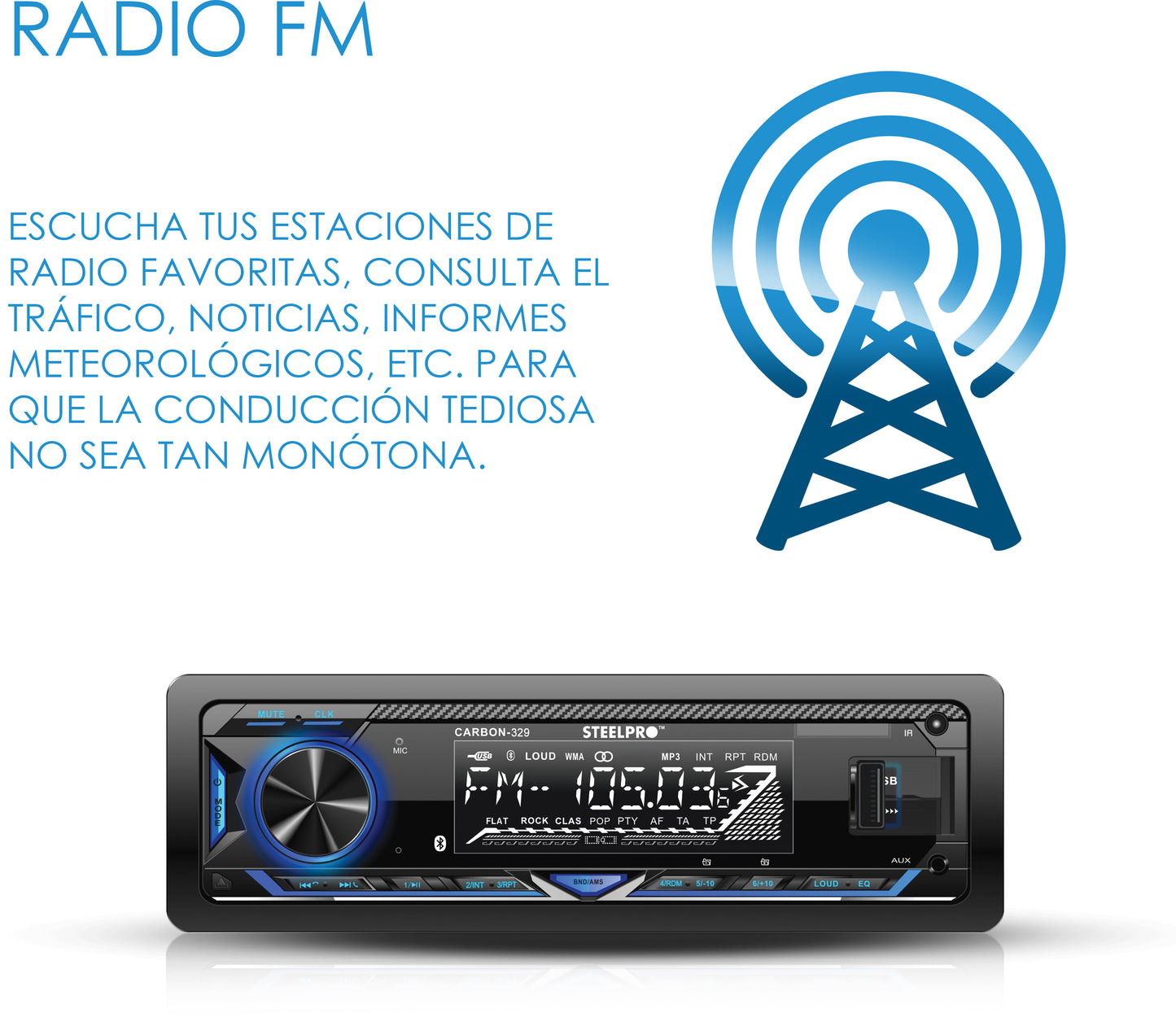 Autoestéreo Amplificado Con Bluetooth De 1 Din, CARBON-329