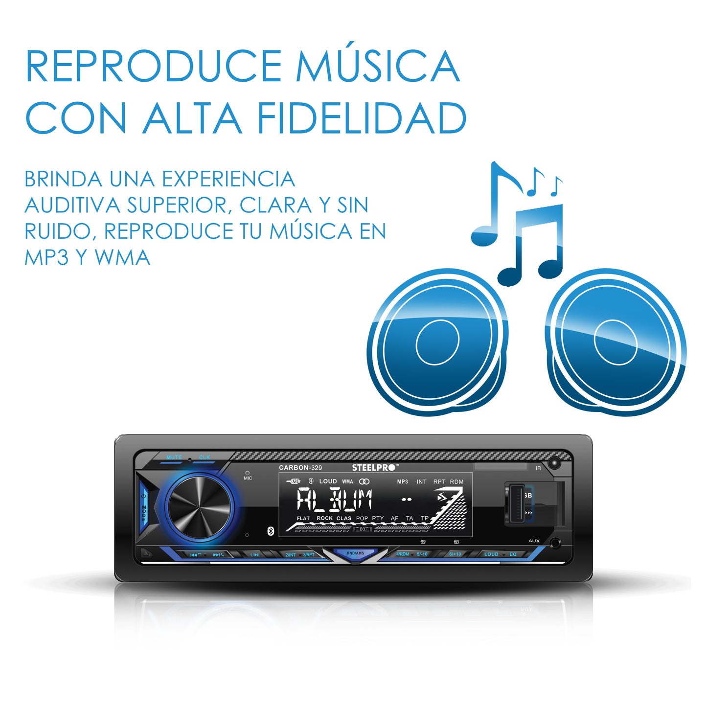 Autoestéreo Amplificado Con Bluetooth De 1 Din, CARBON-329