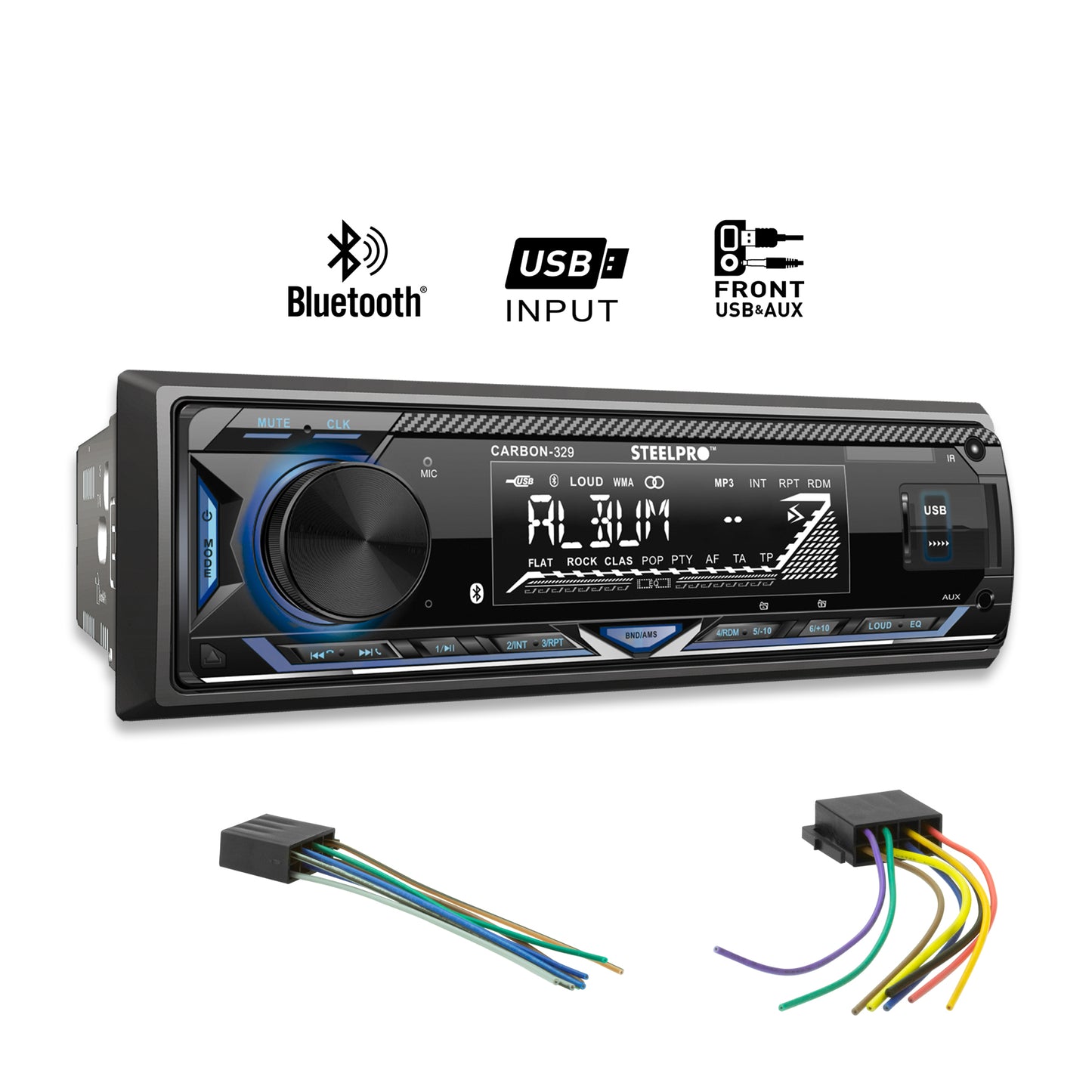 Autoestéreo Amplificado Con Bluetooth De 1 Din, CARBON-329