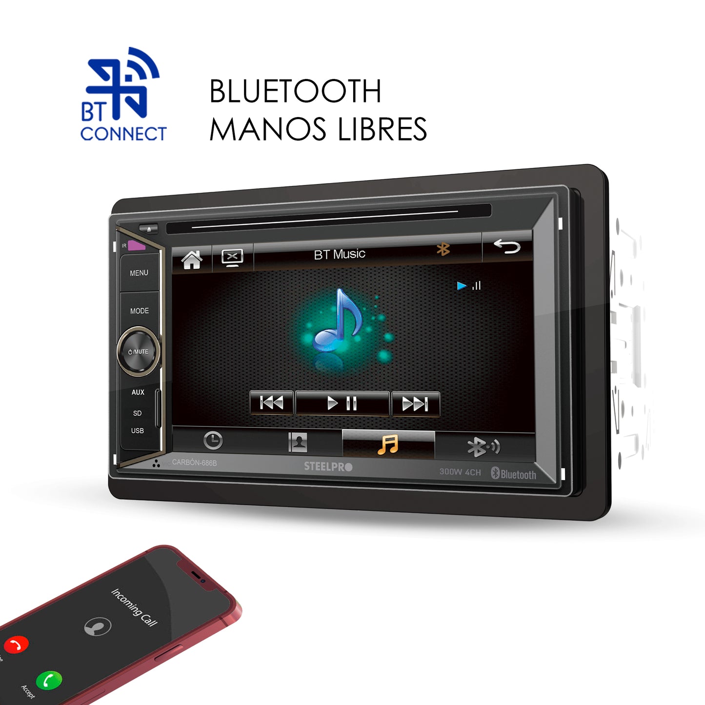 Autoestéreo de Pantalla Táctil de 6.2" con Mirror Link y Bluetooth Salida de Subwoofer + Cámara de reversa