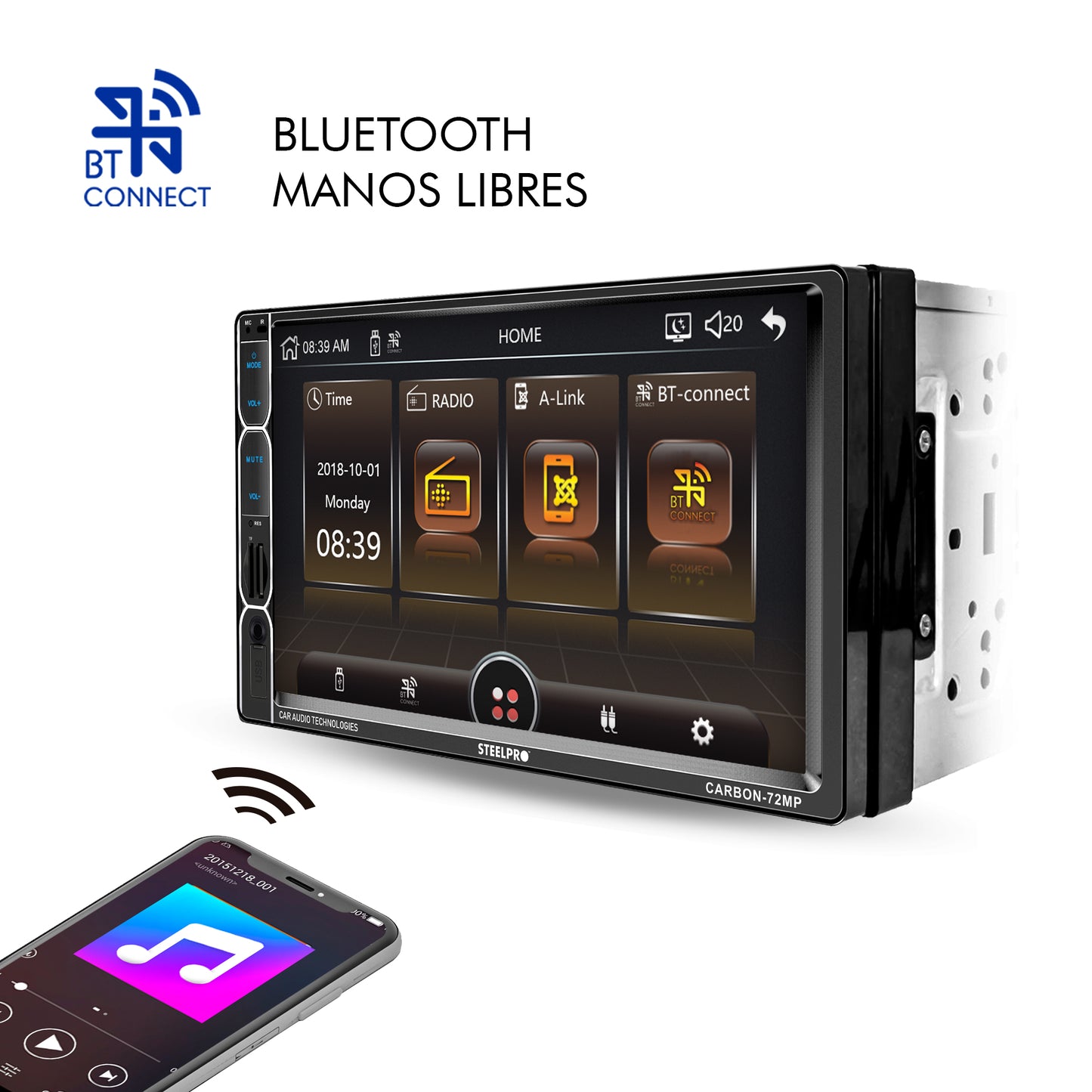 Autoestéreo Mirror Link de Pantalla Táctil 7 con Bluetooth Steelpro