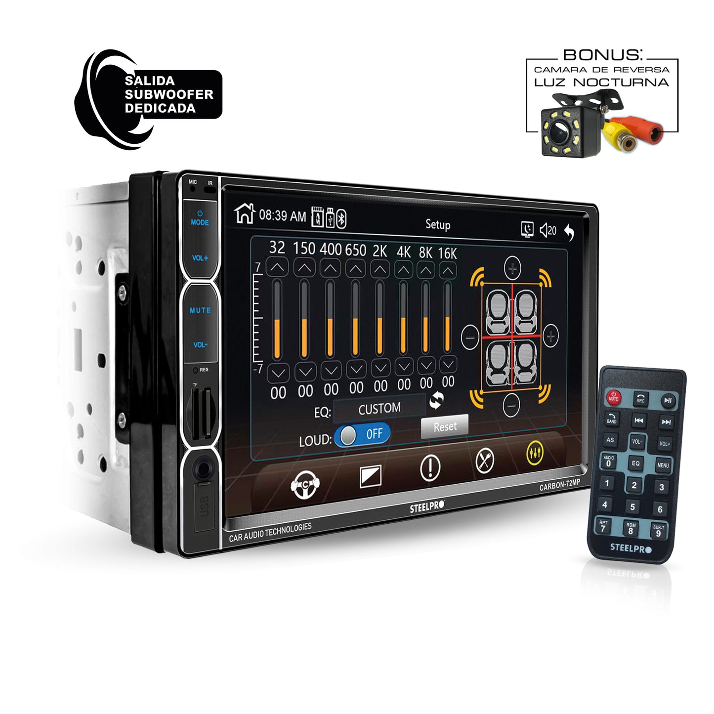 Autoestéreo Mirror Link de Pantalla Táctil 7 con Bluetooth Steelpro