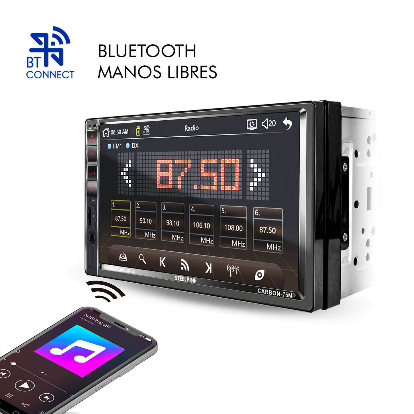 Autoestéreo Mirror Link dePantalla Táctil 7 con Bluetooth Steelpro