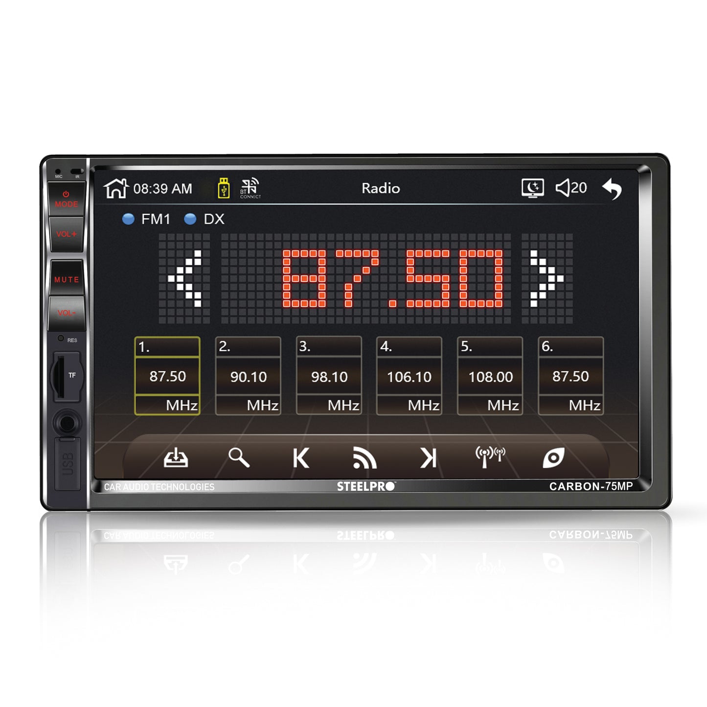 Autoestéreo Mirror Link dePantalla Táctil 7 con Bluetooth Steelpro