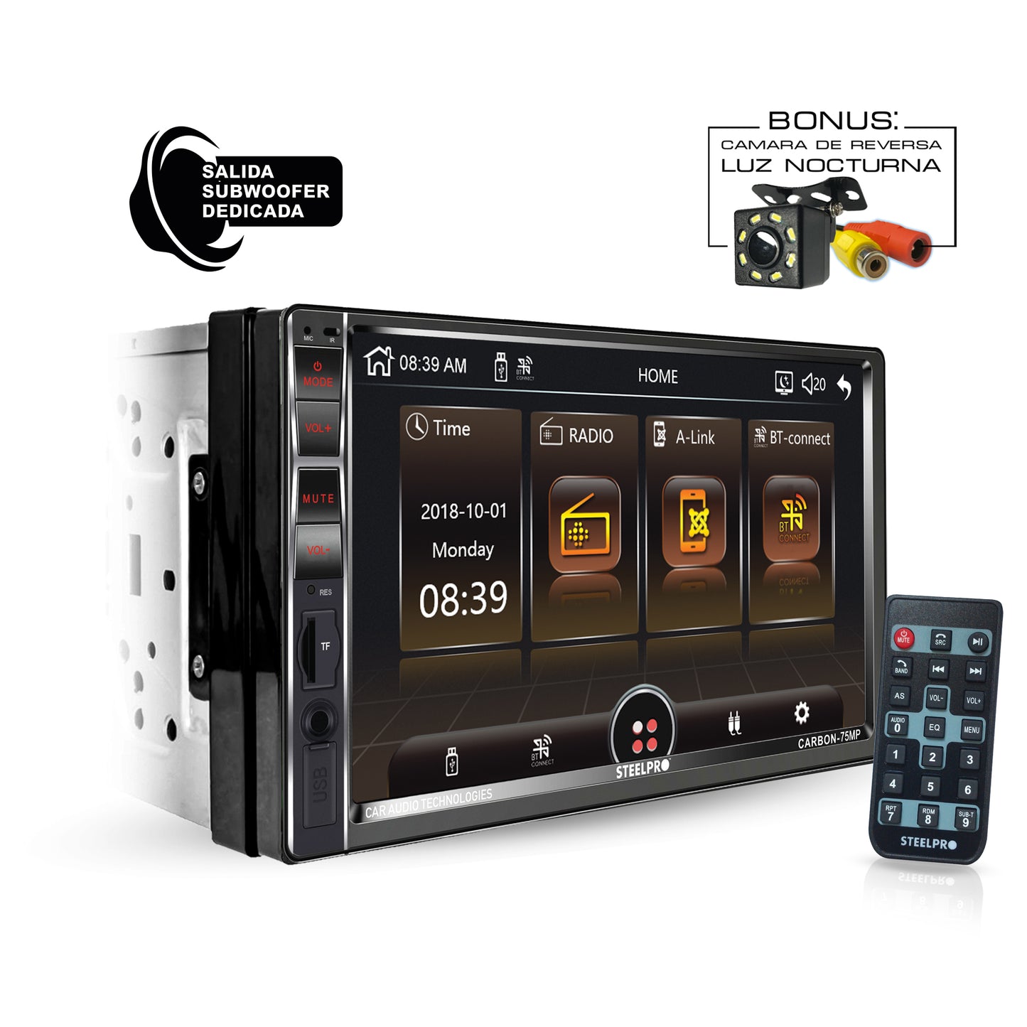 Autoestéreo Mirror Link dePantalla Táctil 7 con Bluetooth Steelpro