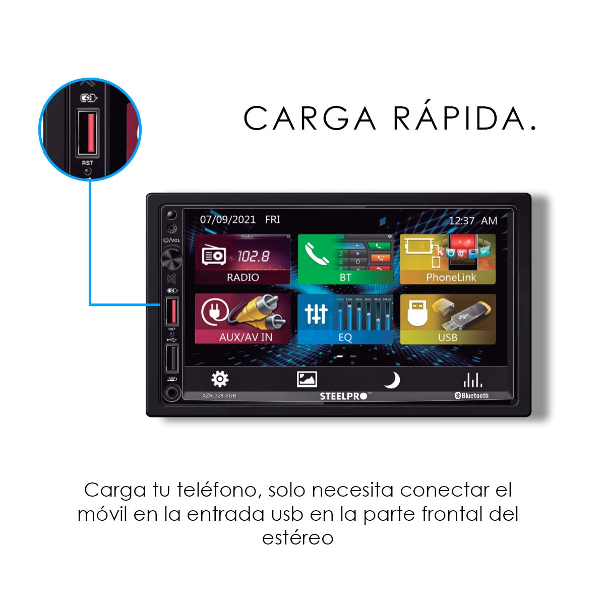 Autoestéreo de Pantalla Táctil de 7" con Mirror Link y Bluetooth, XZR-328-SUB