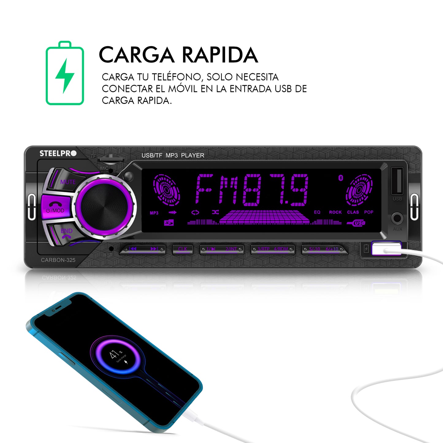 Autoestereo Bluetooth de 1 Din Usb, Sd Aux Estereo - Steelpro