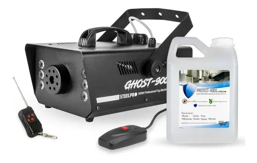 Máquina De Humo GHOST 900 Watts + Sanitizante Protect de 1lt Steelpro