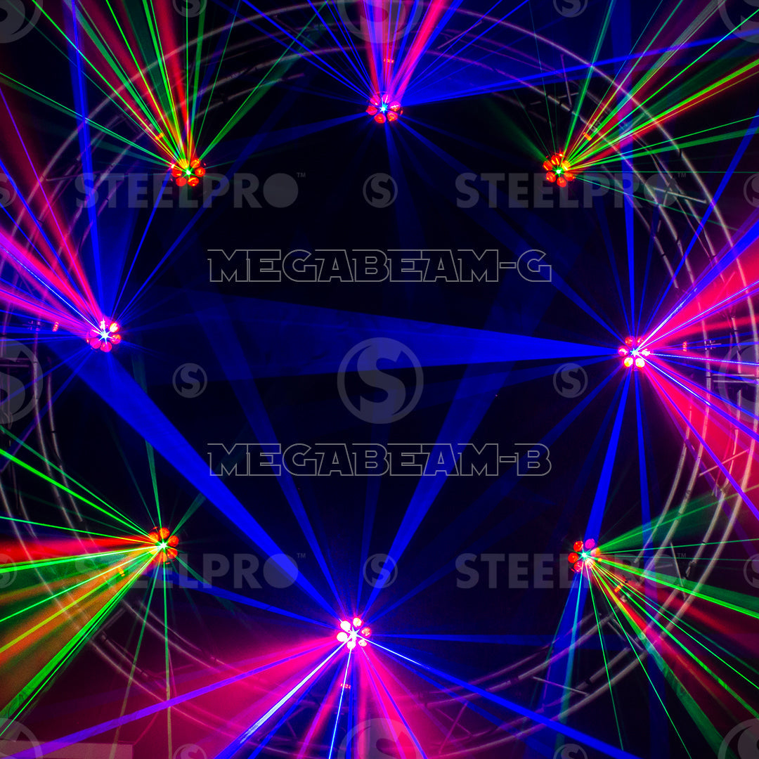 Case con 2 Cabezas Motorizadas MEGABEAM-B RGBW, 4 en 1 + Laser Verde