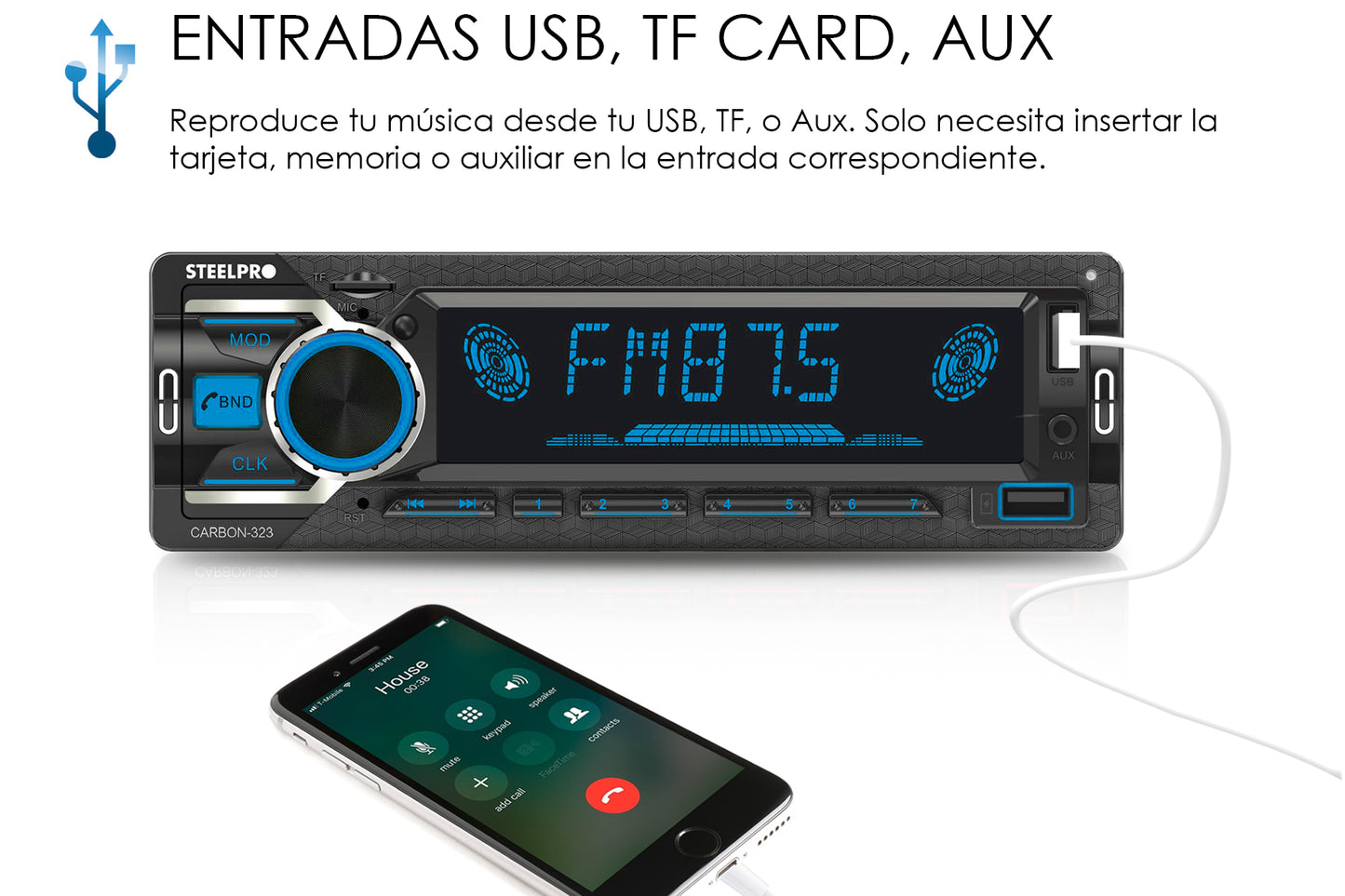 Kit de Autoestéreo Para Auto Bluetooth USB Con Par Bocinas 6.5