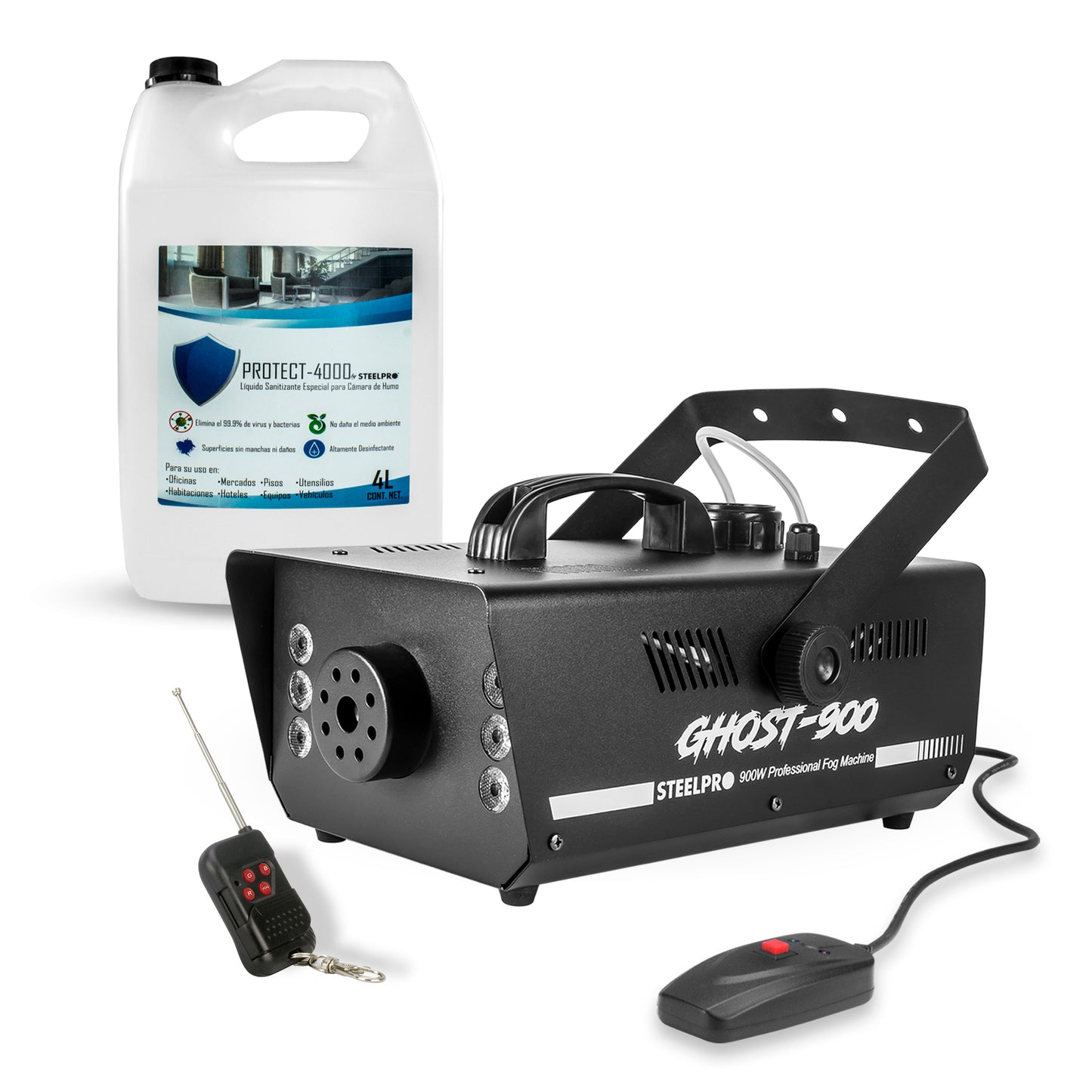 Máquina De Humo GHOST 900 Watts + Sanitizante Protect de 4 L Steelpro