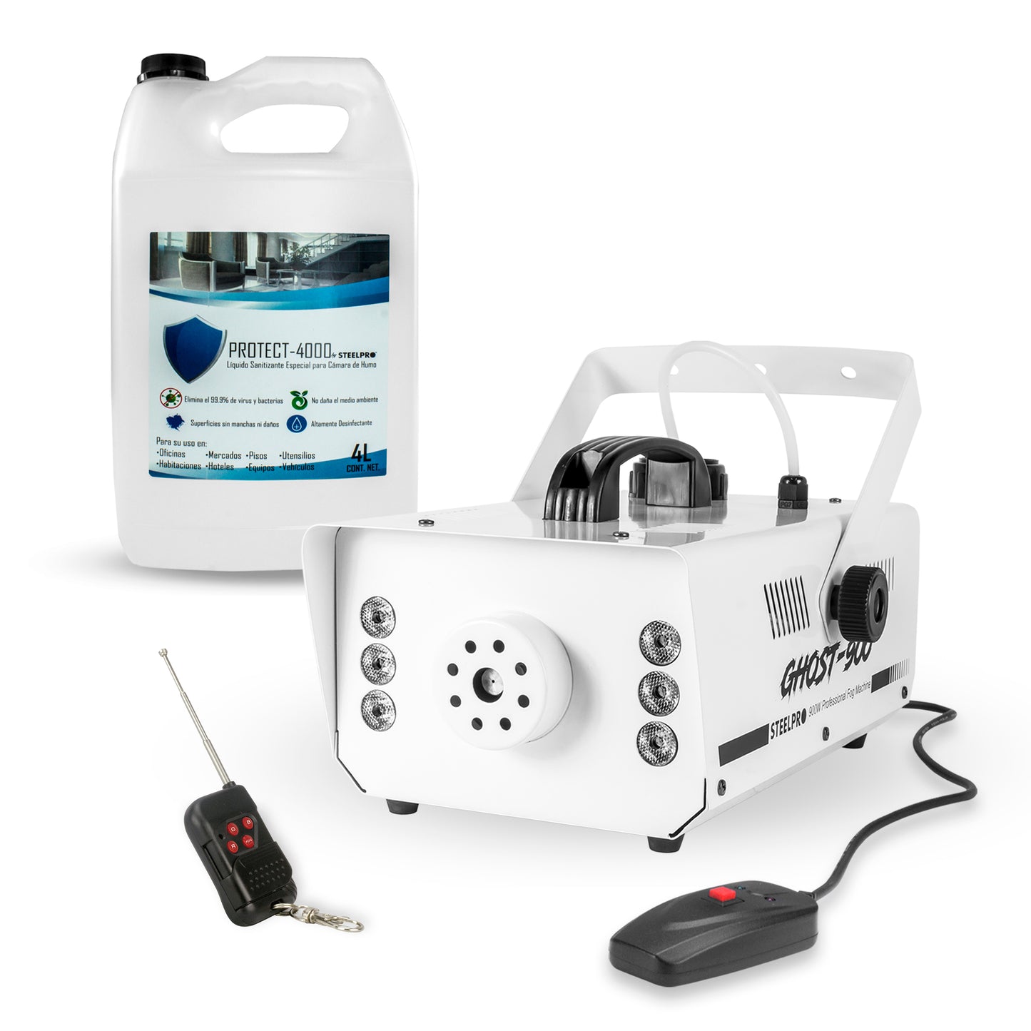 Máquina De Humo GHOST 900 Watts + Sanitizante Protect de 4 L Steelpro