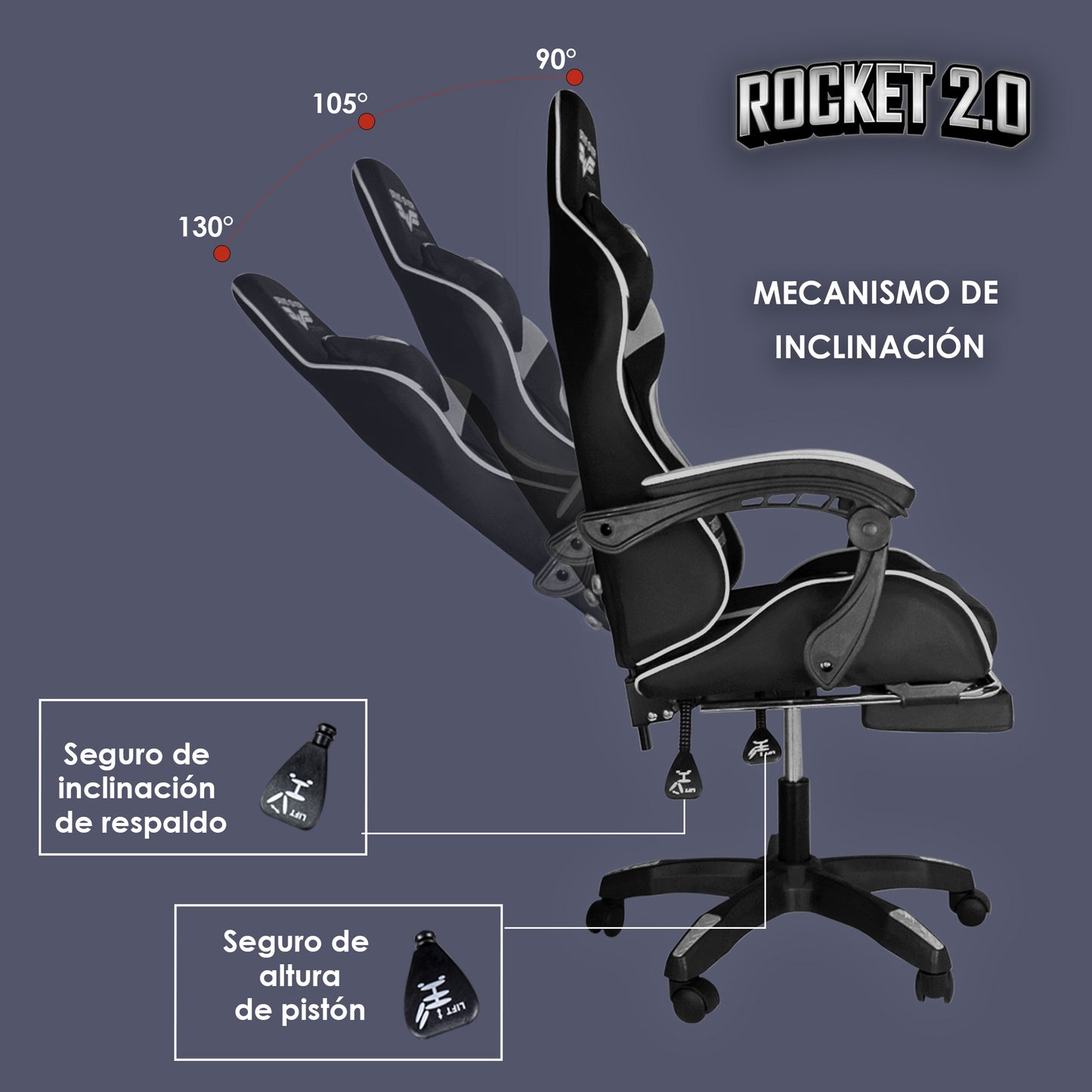 Silla Gamer Ergonómica para Escritorio ROCKET Tapizada de cuero sintético varios colores