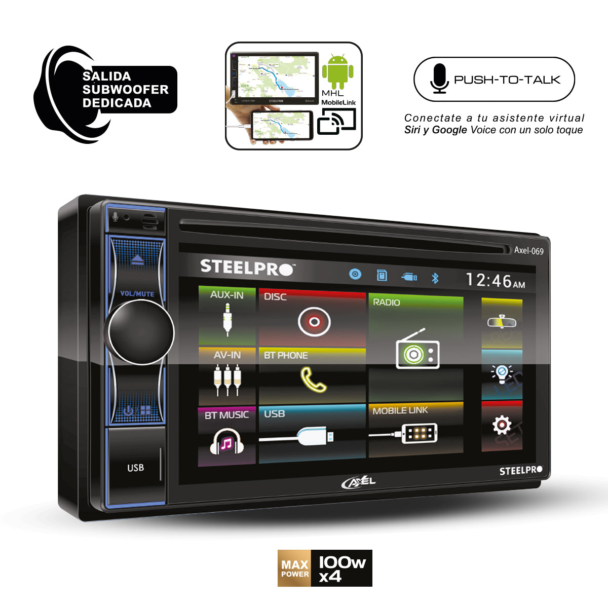 Autoestéreo De 2 Din, 100w X 4 Max /50w RMS x 4 RMS, AXEL-069
