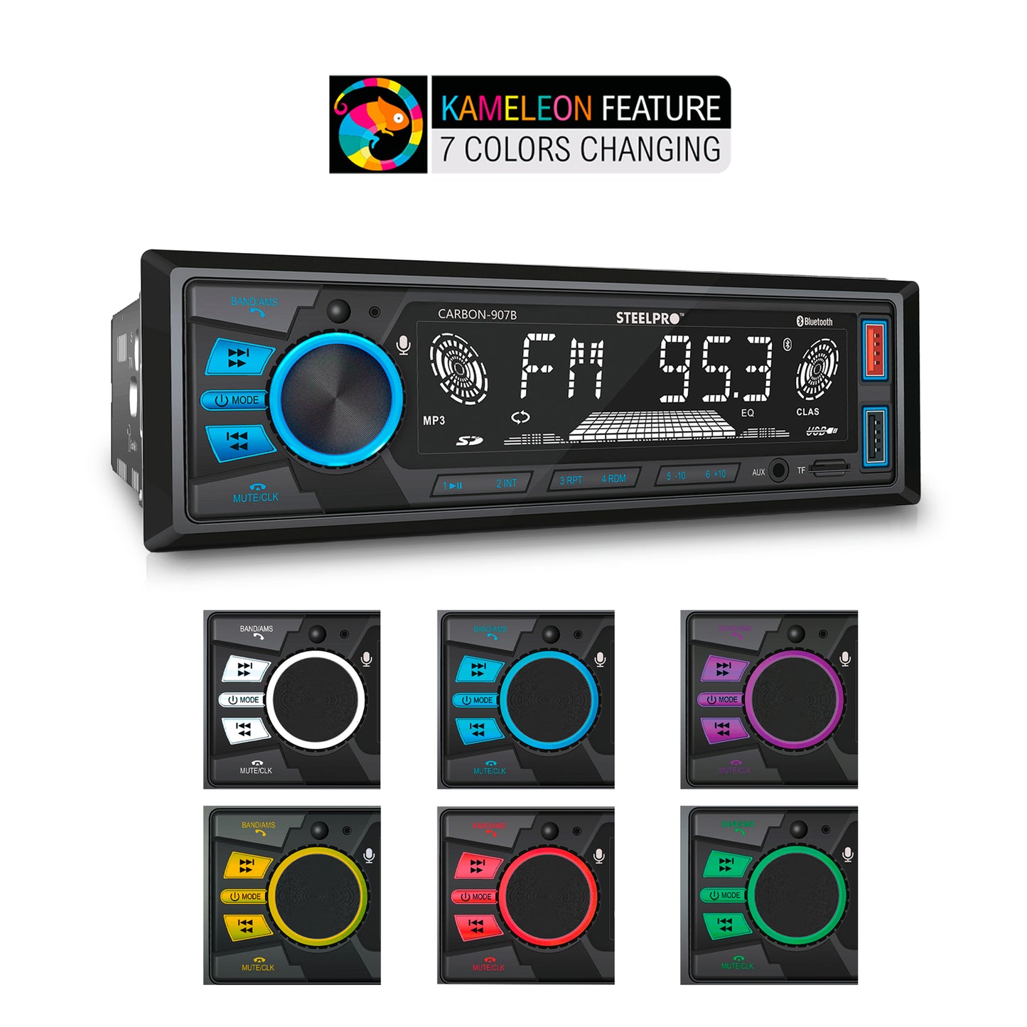 Autoestéreo Con Bluetooth, USB/SD De 1 DIN, CARBON-907B