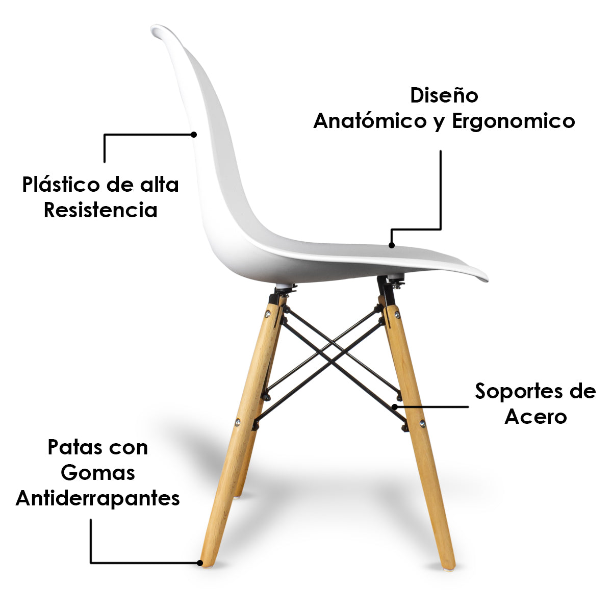 Set De 4 Sillas Eames Modernas Color Blanco