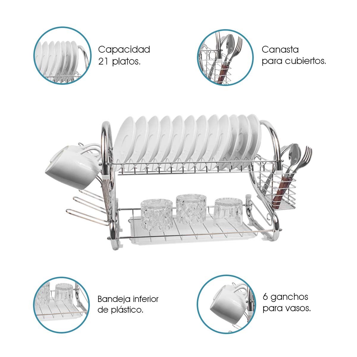 Escurridor de Trastes Moderno de Acero Inoxidable de Larga Duración De 52cm