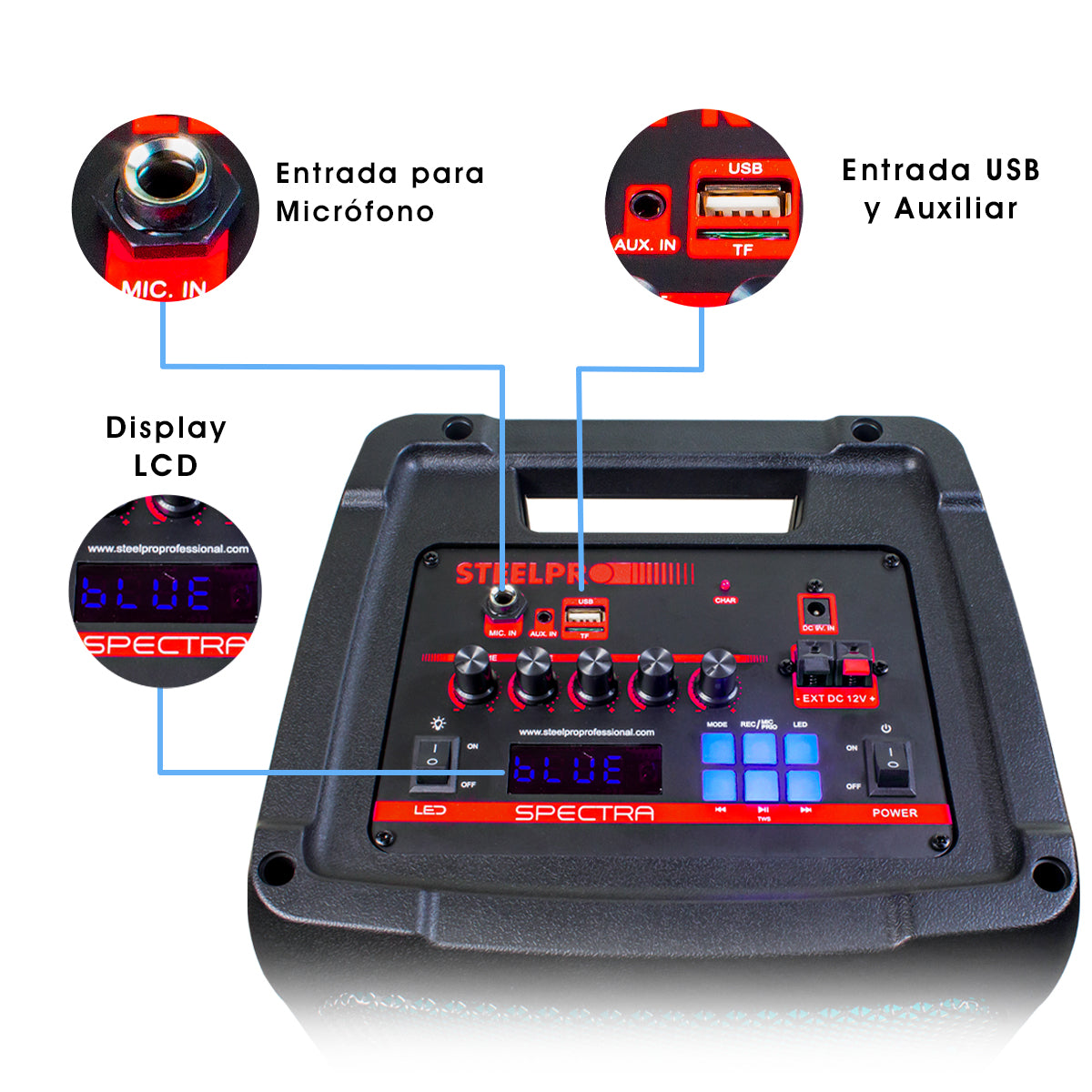 Bocina Recargable Premium Con Bluetooth De 2 Bocinas De 8"