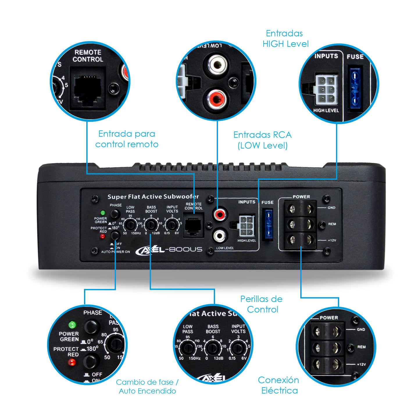 Subwoofer Amplificado De 8" Pulgadas Premium Con Puerto de Aire Axel