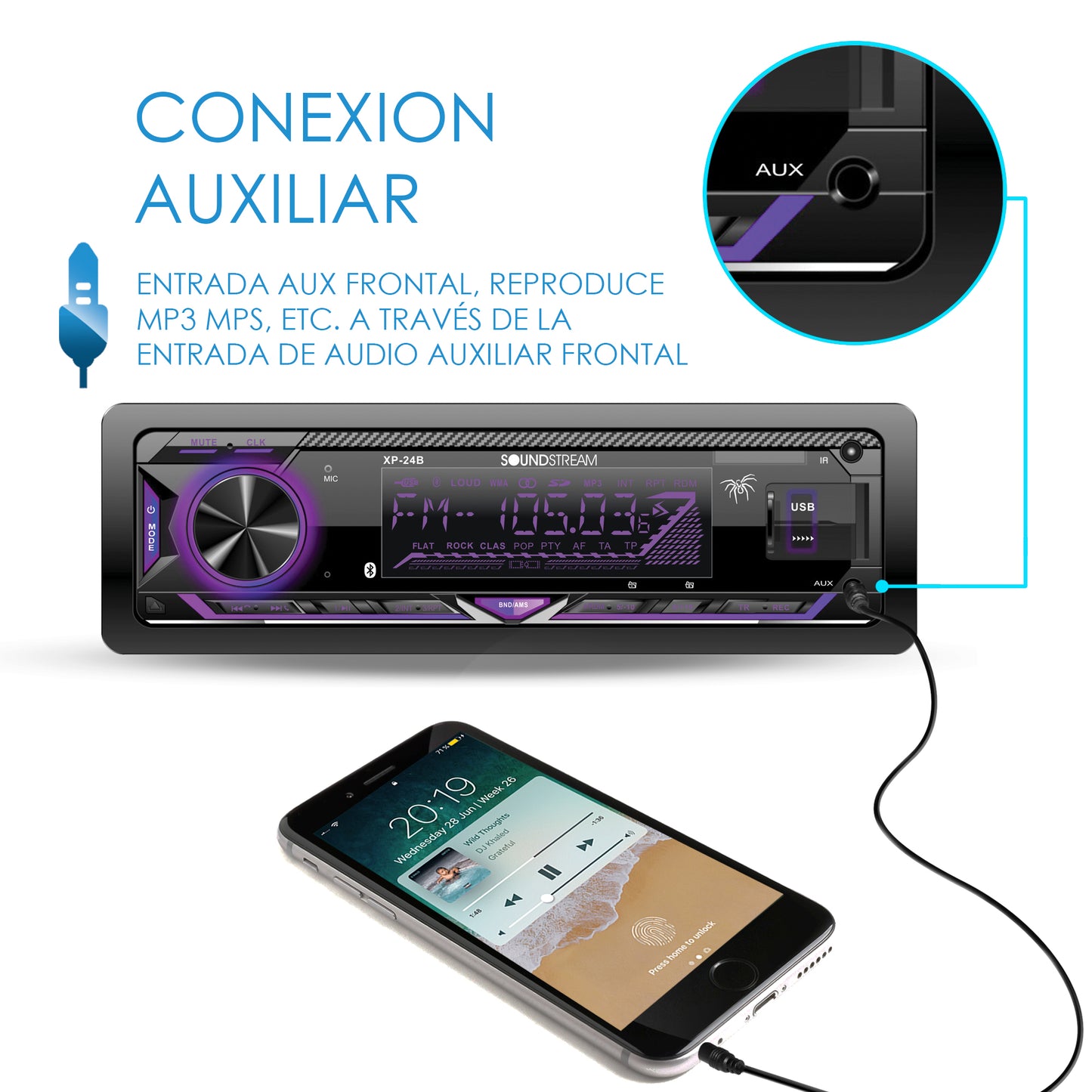 Auto Estéreo Bluetooth Para Auto Con Usb Y Aux Soundstream