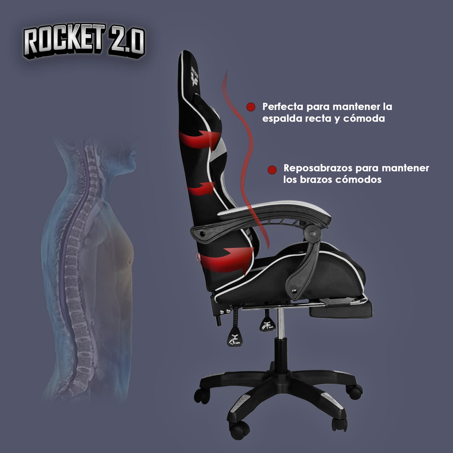 Silla Gamer Ergonómica para Escritorio ROCKET Tapizada de cuero sintético varios colores