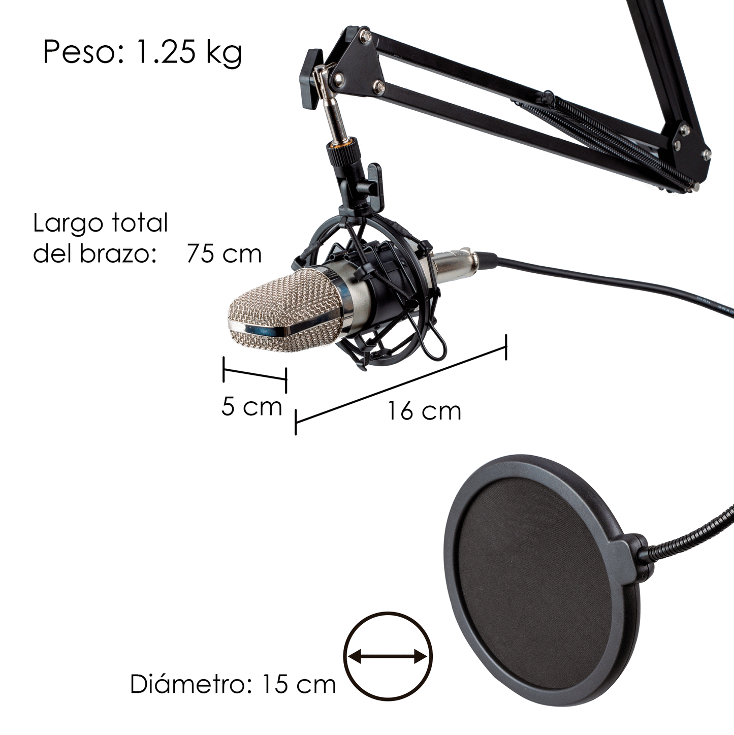 Micrófono Profesional Cardioide Para Streaming con Soporte Para Estudio de Grabación