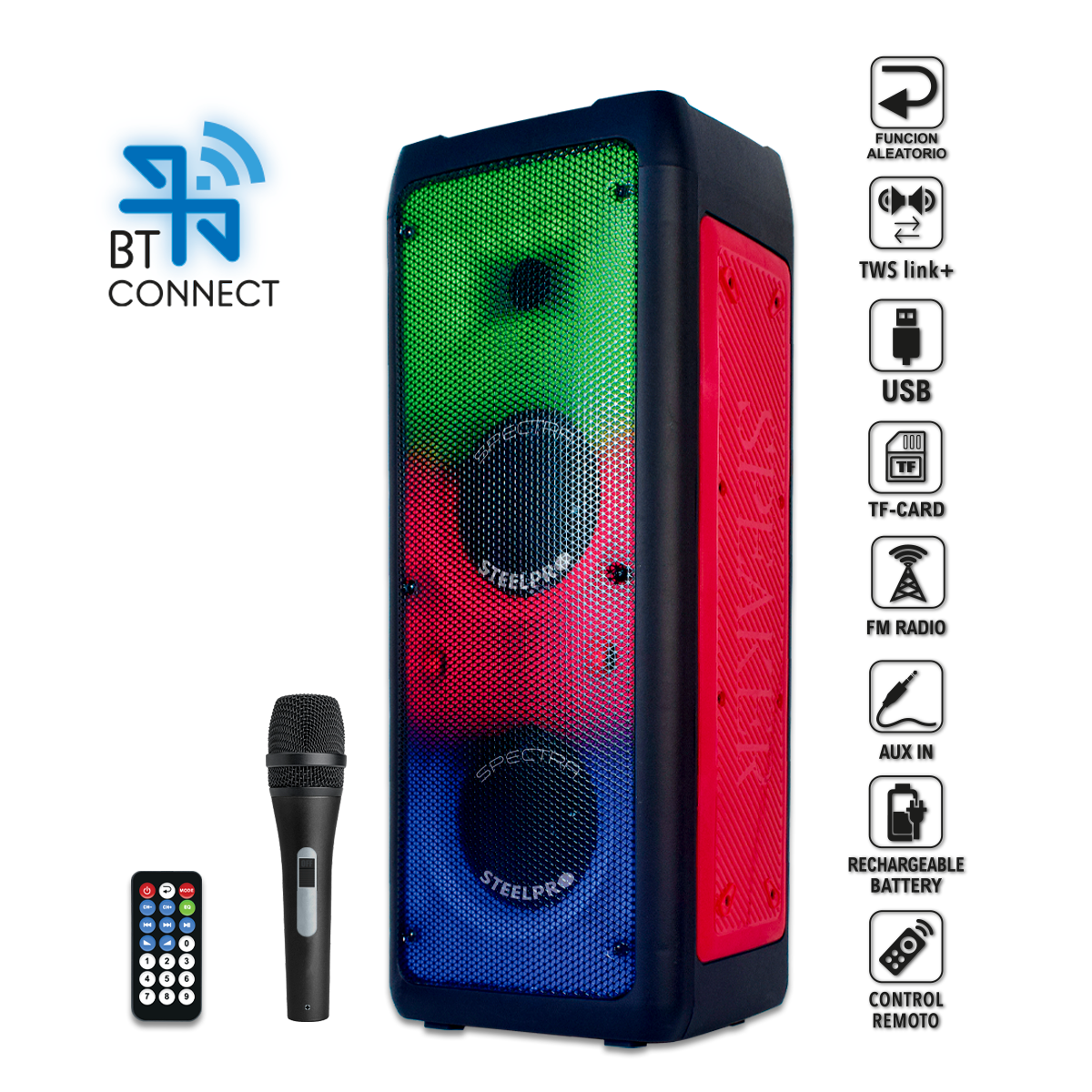 Bocina Recargable Premium Con Bluetooth De 2 Bocinas De 8"