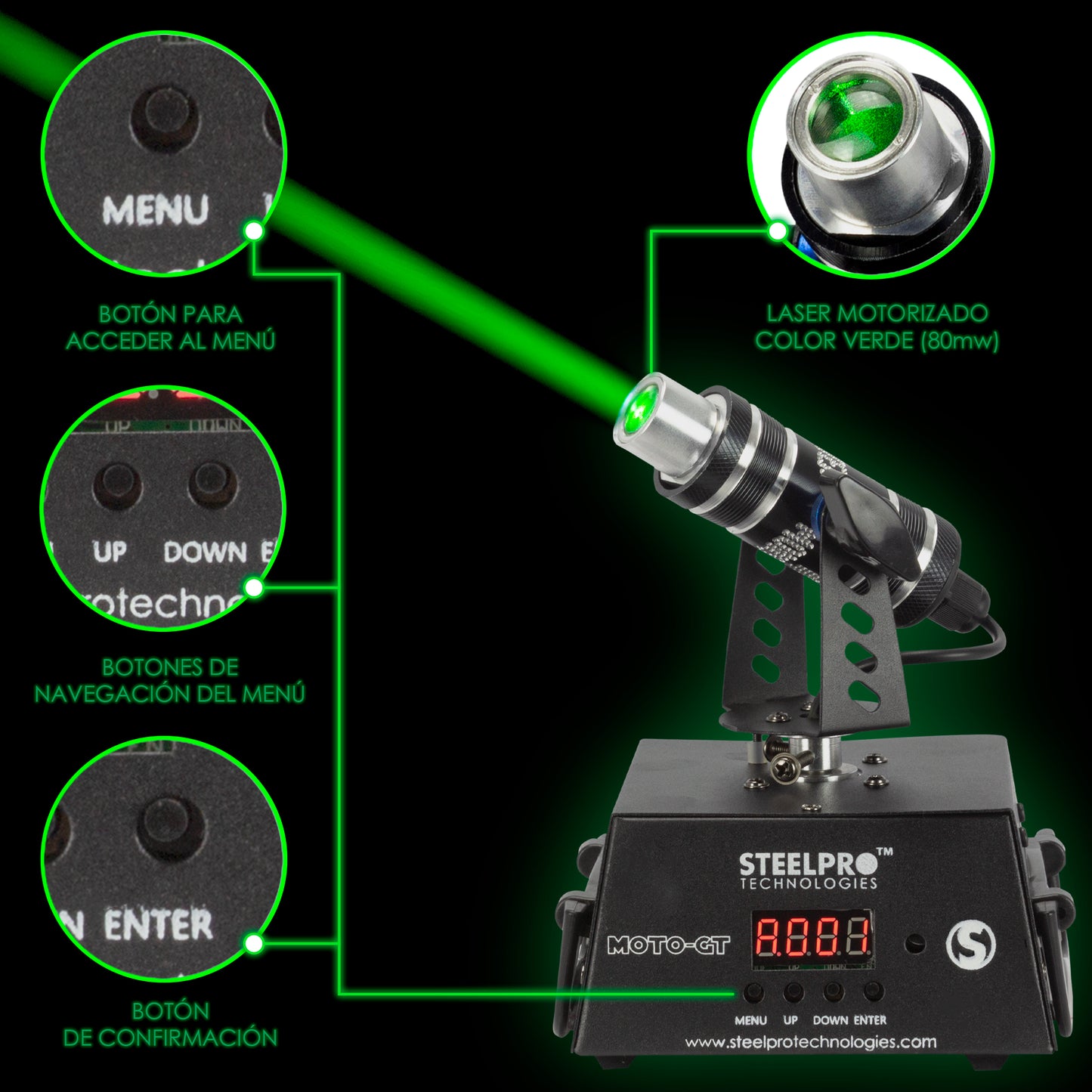 Láser Verde Motorizado DMX de 80mw
