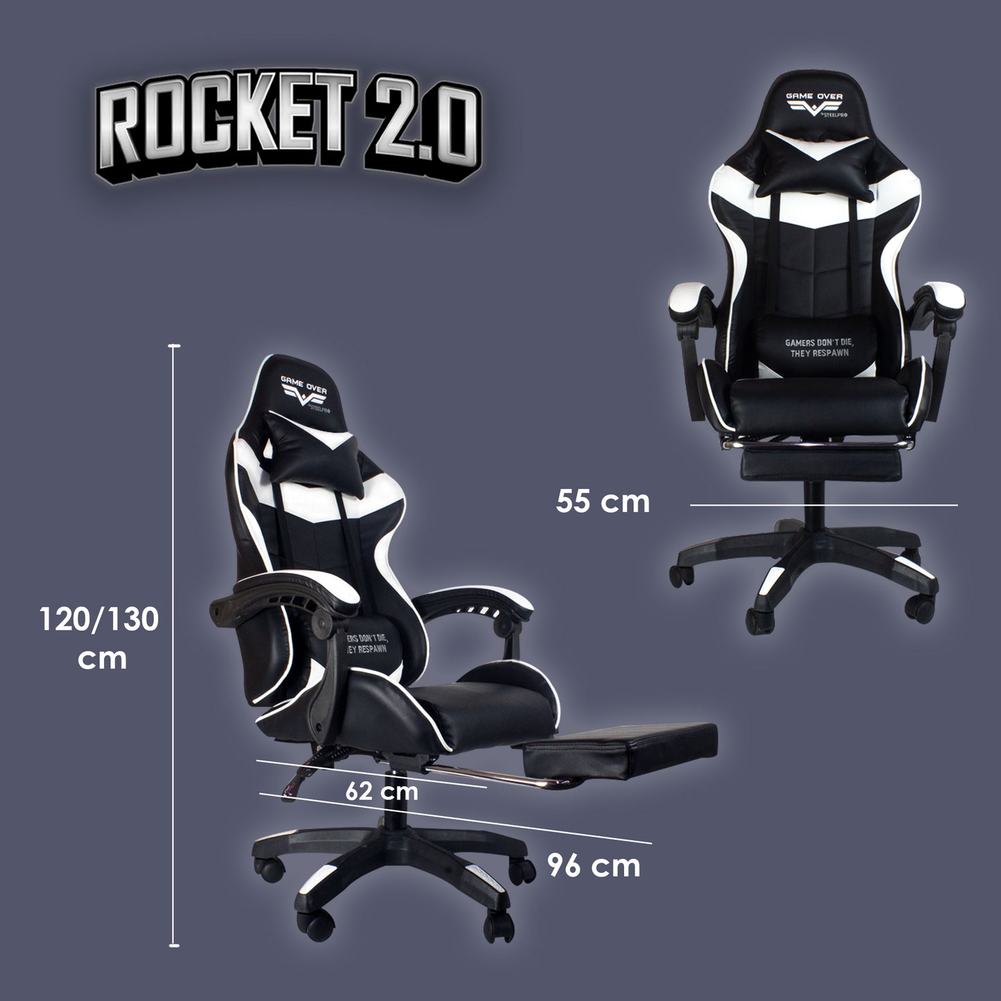 Silla Gamer Ergonómica para Escritorio ROCKET Tapizada de cuero sintético varios colores