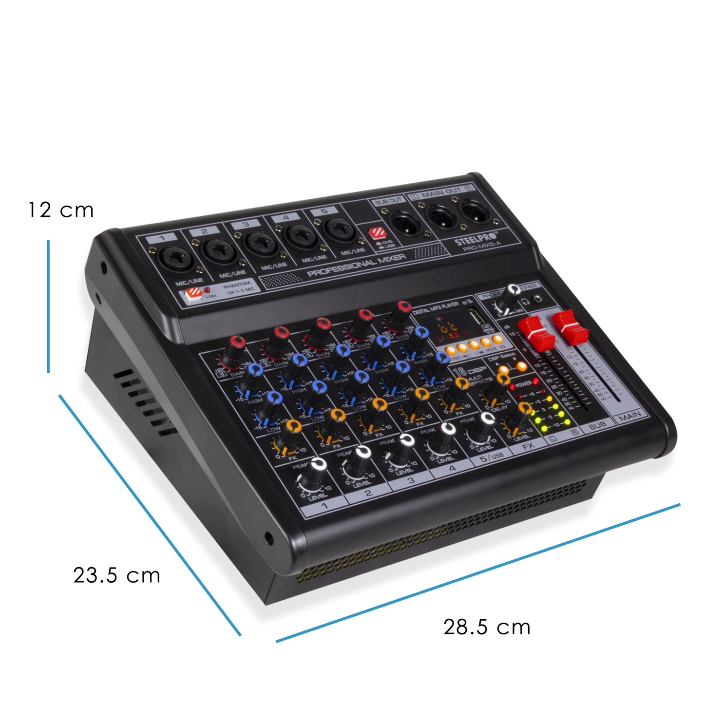 Mezcladora De 5 Canales Con Tarjeta De Sonido Amplificada