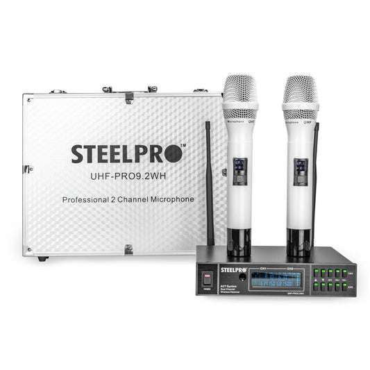 Micrófono Profesional, Frecuencia UHF, Multicanal, Blanco