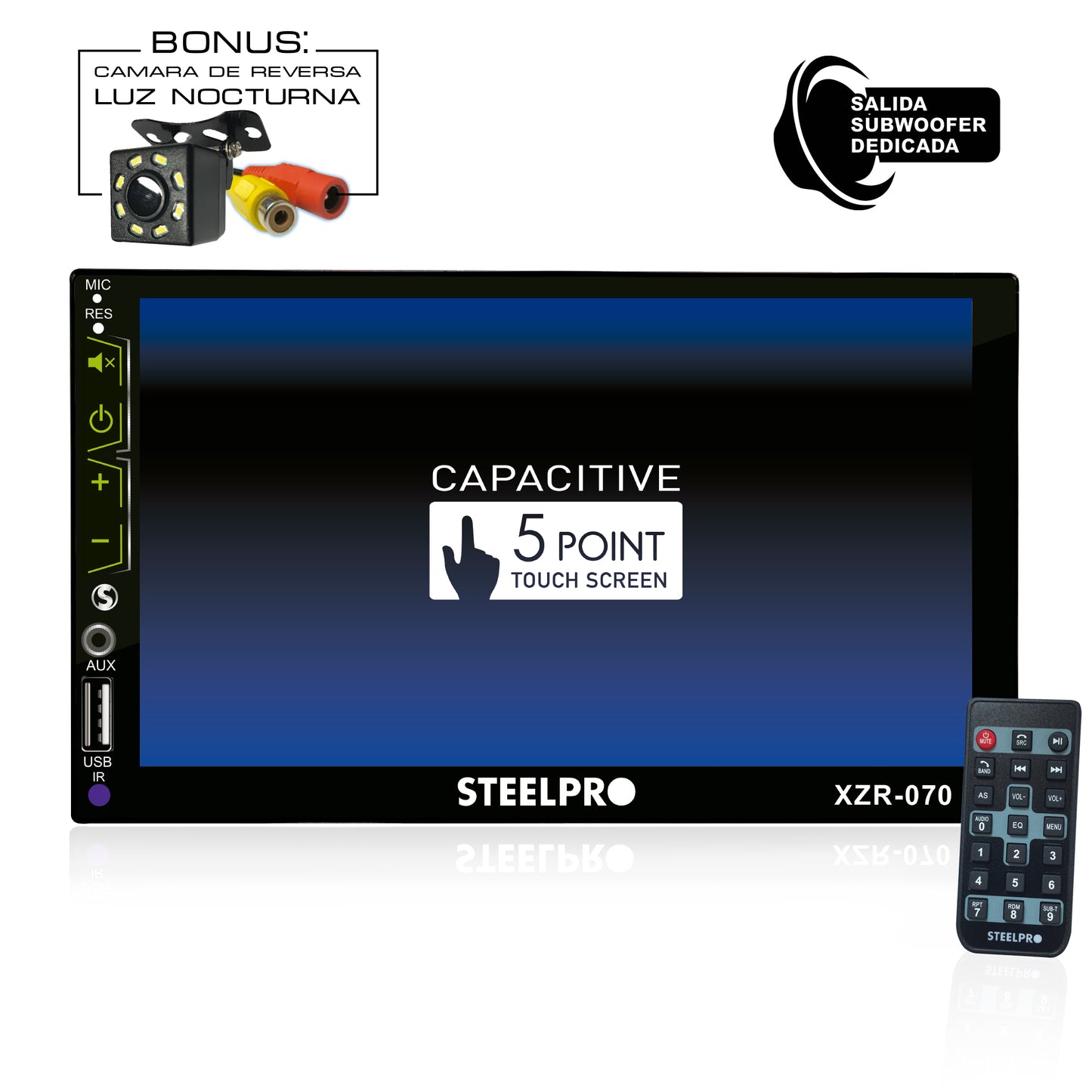 Autoestéreo de Pantalla Táctil de 7" con Mirror Link y Bluetooth, XZR-070