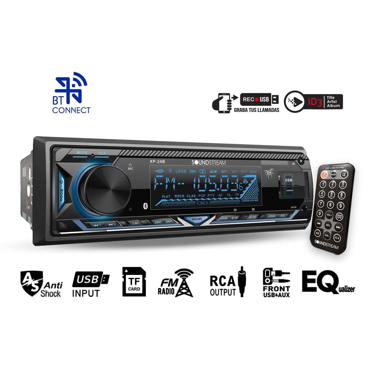 Auto Estéreo Bluetooth Para Auto Con Usb Y Aux Soundstream